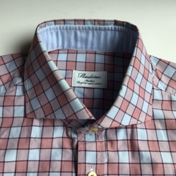 Stenstroms slimline 2 fold super cotton checkered dress shirt Sz 16 - Picture 3 of 11